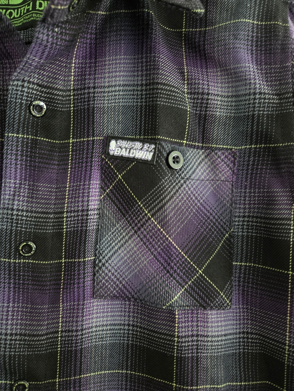 DIXXON X B.J. Baldwin Flannel Youth Division Medium Purple Plaid Snap Shirt - Picture 3 of 10